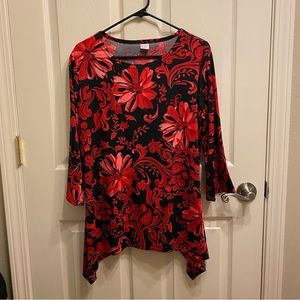 L | Red Floral Tunic Top
